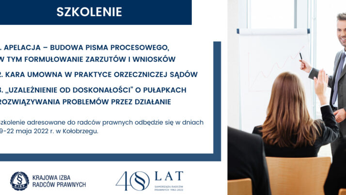 KIRP i Fundacja Radców Prawnych „Subsidio Venire” zapraszają radców na szkolenie w Kołobrzegu