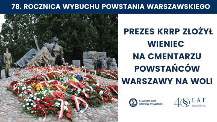 78. rocznica wybuchu Powstania Warszawskiego – Prezes KRRP złożył wieniec na Cmentarzu Powstańców Warszawy na Woli