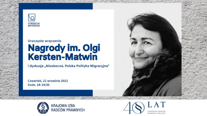 Wręczenie Nagrody Olgi Kersten-Matwin i debata o polskiej polityce migracyjnej – transmisja online w czwartek, 22 września, godz. 18.00